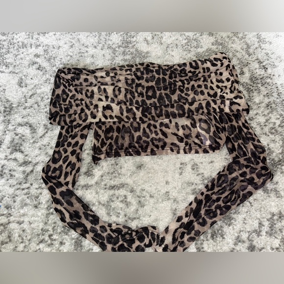 Urban Outfitters Leopard Mesh Strapless Tie Top Brown Black Size Medium - Picture 2 of 4